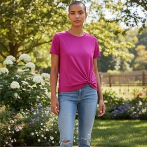 Women’s Tops Gathered Bottom Corner, Black and Pink, Large Set of 2